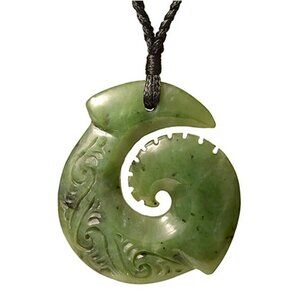 NZ Greenstone Engraved Hook Pendant Hand Carved